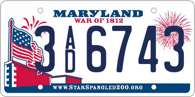 MD license plate 3AD6743