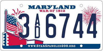 MD license plate 3AD6744