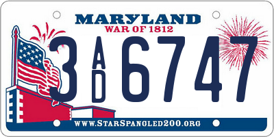 MD license plate 3AD6747