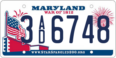 MD license plate 3AD6748