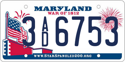 MD license plate 3AD6753