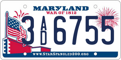 MD license plate 3AD6755