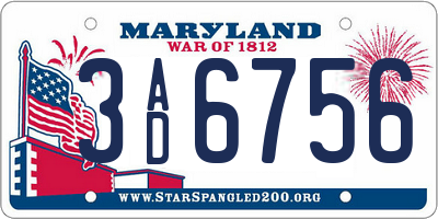 MD license plate 3AD6756