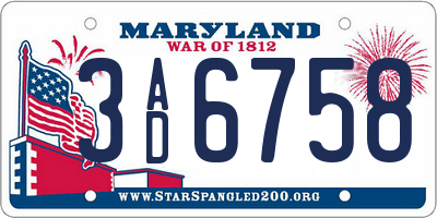 MD license plate 3AD6758