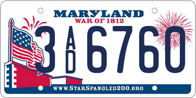 MD license plate 3AD6760