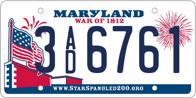 MD license plate 3AD6761