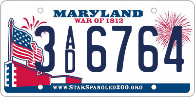 MD license plate 3AD6764