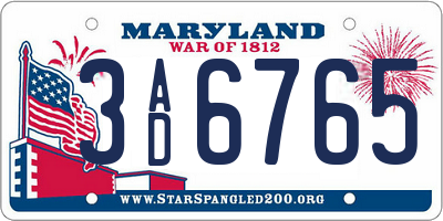 MD license plate 3AD6765