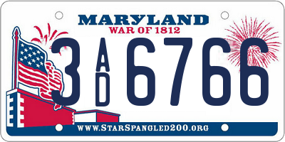 MD license plate 3AD6766