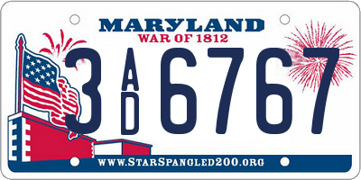 MD license plate 3AD6767