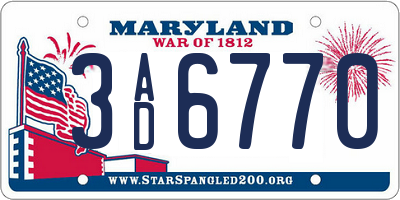 MD license plate 3AD6770