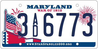 MD license plate 3AD6773