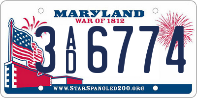 MD license plate 3AD6774