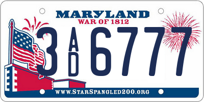 MD license plate 3AD6777