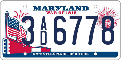 MD license plate 3AD6778