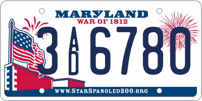 MD license plate 3AD6780