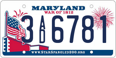 MD license plate 3AD6781