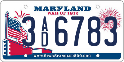 MD license plate 3AD6783