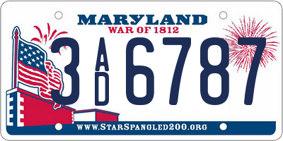 MD license plate 3AD6787