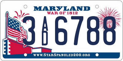 MD license plate 3AD6788