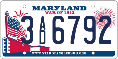 MD license plate 3AD6792