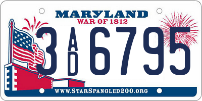 MD license plate 3AD6795