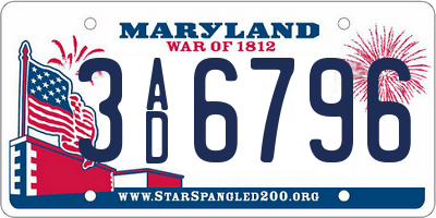 MD license plate 3AD6796