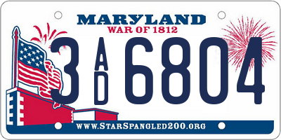 MD license plate 3AD6804