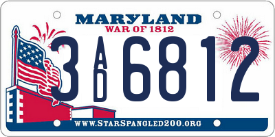 MD license plate 3AD6812