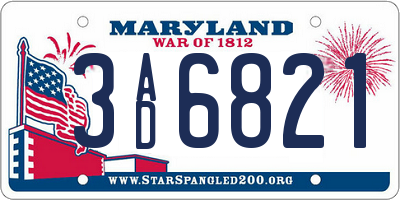 MD license plate 3AD6821