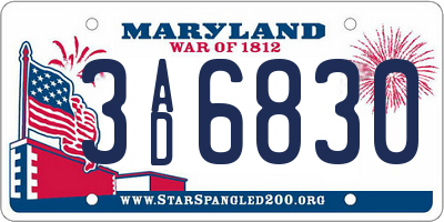 MD license plate 3AD6830