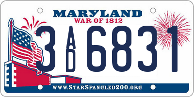 MD license plate 3AD6831