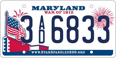 MD license plate 3AD6833