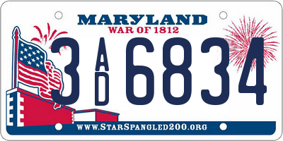 MD license plate 3AD6834