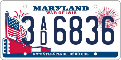 MD license plate 3AD6836