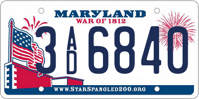 MD license plate 3AD6840