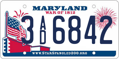 MD license plate 3AD6842