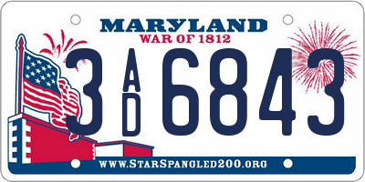 MD license plate 3AD6843