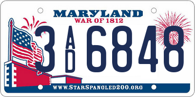 MD license plate 3AD6848