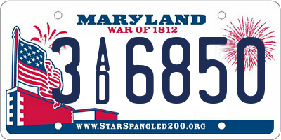 MD license plate 3AD6850