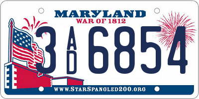 MD license plate 3AD6854