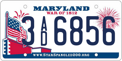 MD license plate 3AD6856