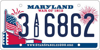 MD license plate 3AD6862