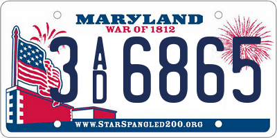 MD license plate 3AD6865