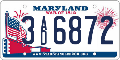 MD license plate 3AD6872