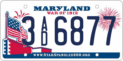 MD license plate 3AD6877