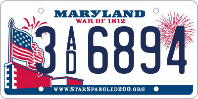 MD license plate 3AD6894