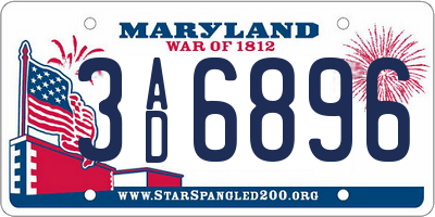 MD license plate 3AD6896