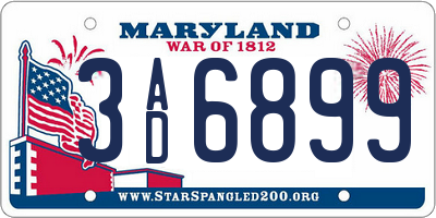 MD license plate 3AD6899