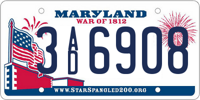 MD license plate 3AD6908